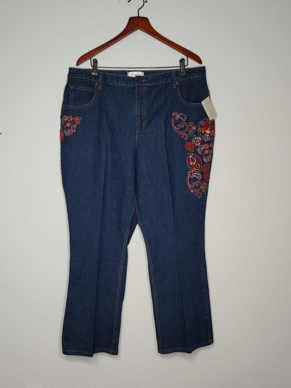 Christopher & Banks Cotton Stretch Embroidered Floral Boot Cut Jeans Size 20W - Picture 2 of 15